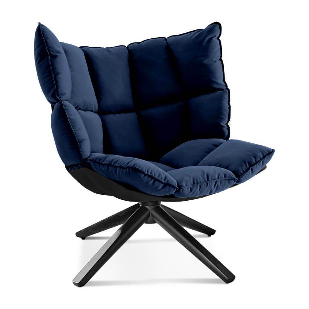 Husk Chair Low Back - Wood Base Sunbrella-Canvas Navy - 5439-0000 / Glossy Black / Black Stain