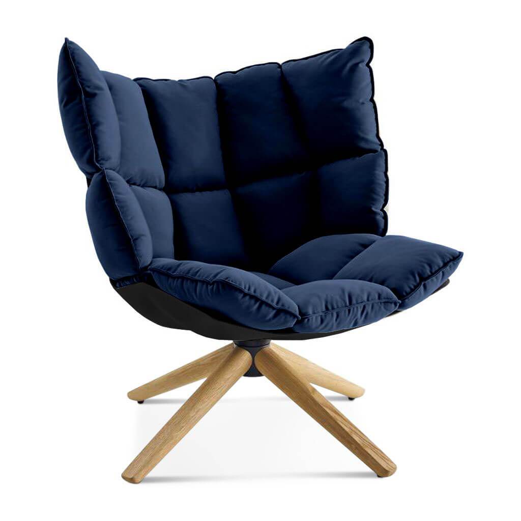 Husk Chair Low Back - Wood Base Sunbrella-Canvas Navy - 5439-0000 / Glossy Black / Natural Ash