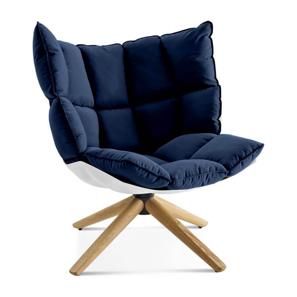 Husk Chair Low Back - Wood Base Sunbrella-Canvas Navy - 5439-0000 / Glossy White / Natural Ash