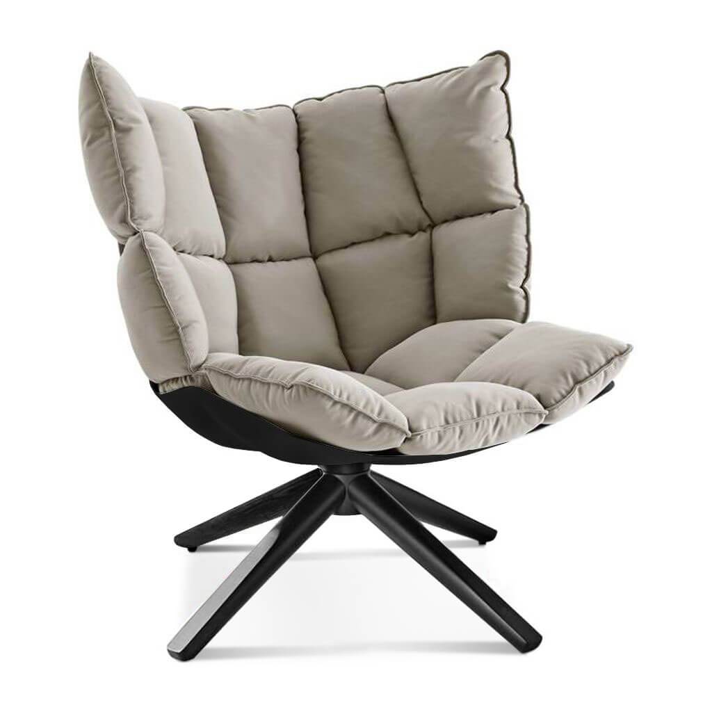 Husk Chair Low Back - Wood Base Sunbrella-Cast Silver - 40433-0000 / Glossy Black / Black Stain