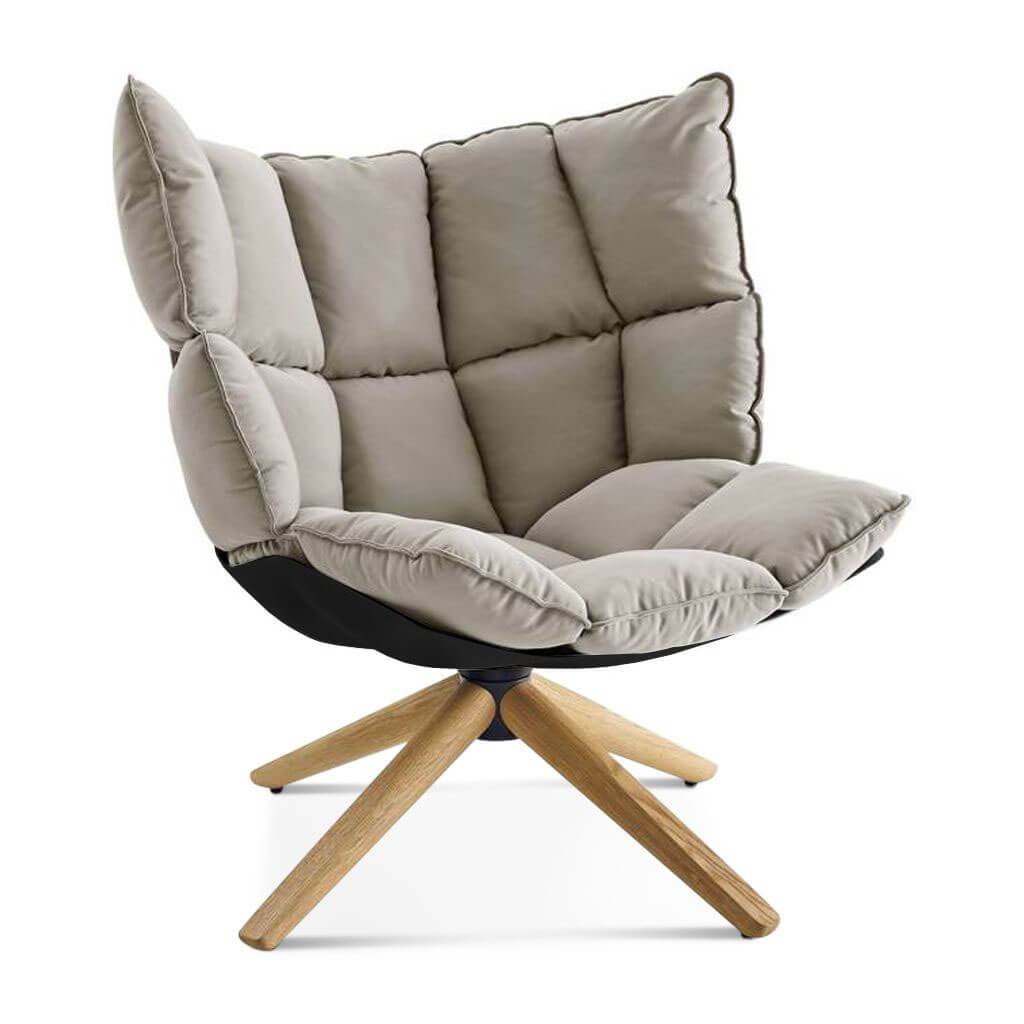Husk Chair Low Back - Wood Base Sunbrella-Cast Silver - 40433-0000 / Glossy Black / Natural Ash