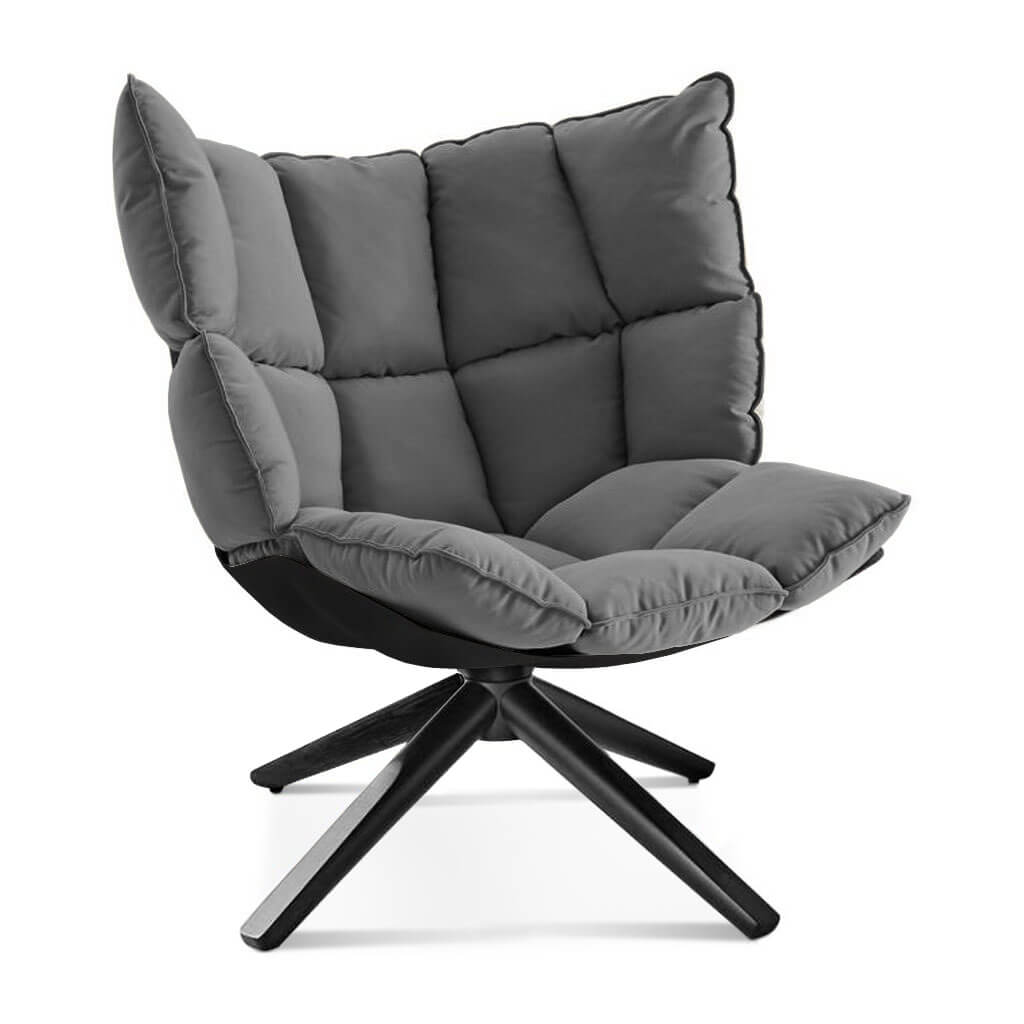 Husk Chair Low Back - Wood Base Sunbrella-Cast Slate - 40434-0000 / Glossy Black / Black Stain
