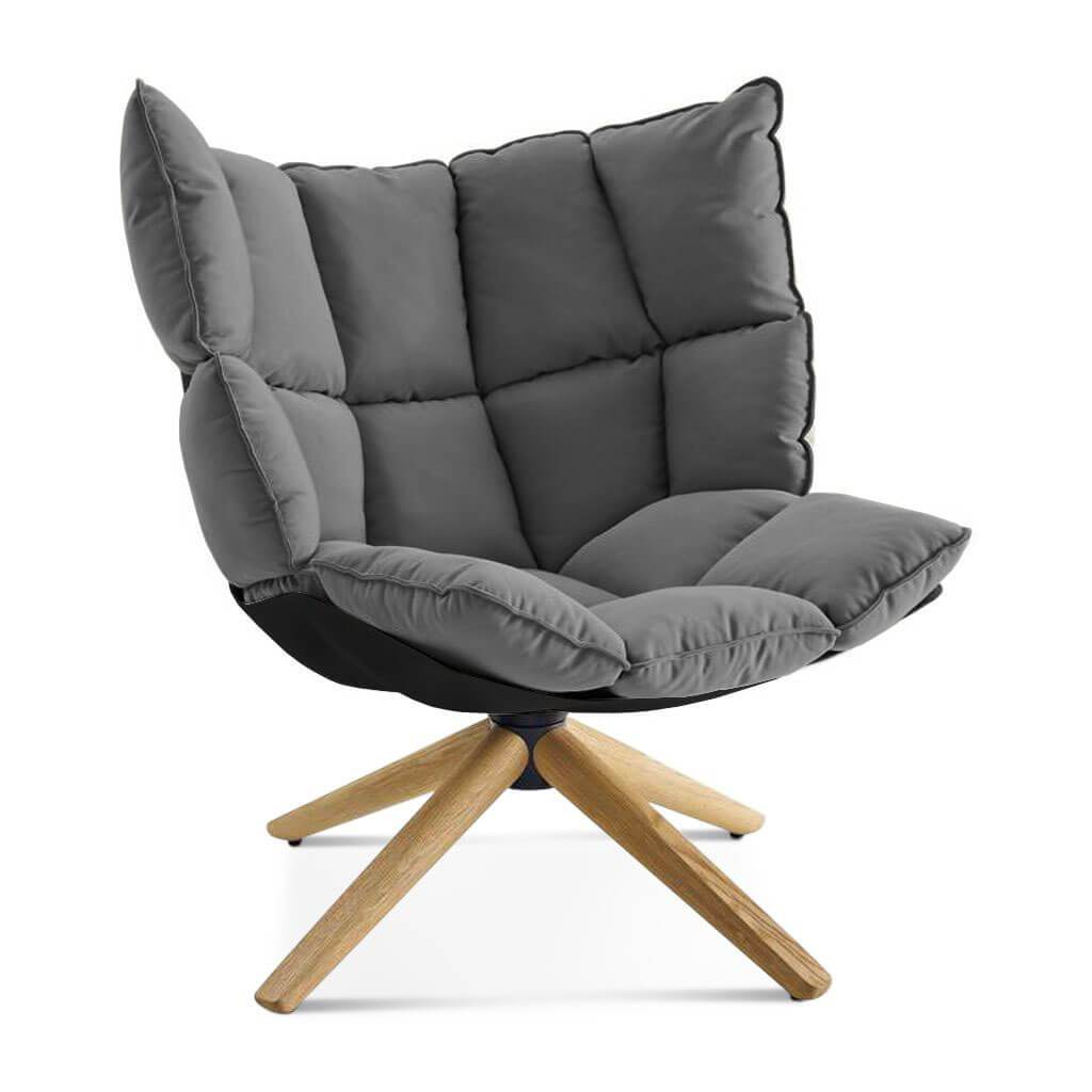 Husk Chair Low Back - Wood Base Sunbrella-Cast Slate - 40434-0000 / Glossy Black / Natural Ash
