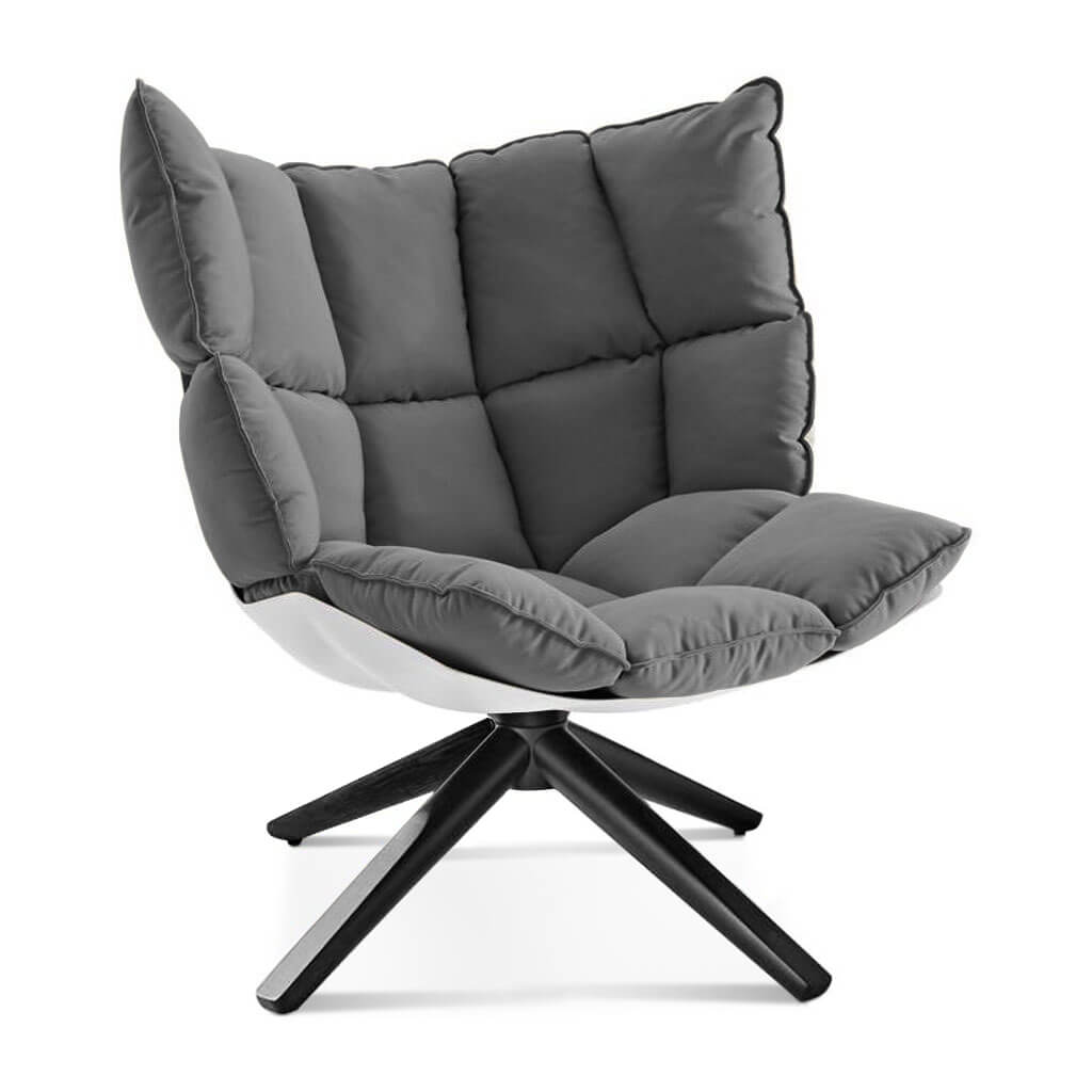 Husk Chair Low Back - Wood Base Sunbrella-Cast Slate - 40434-0000 / Glossy White / Black Stain