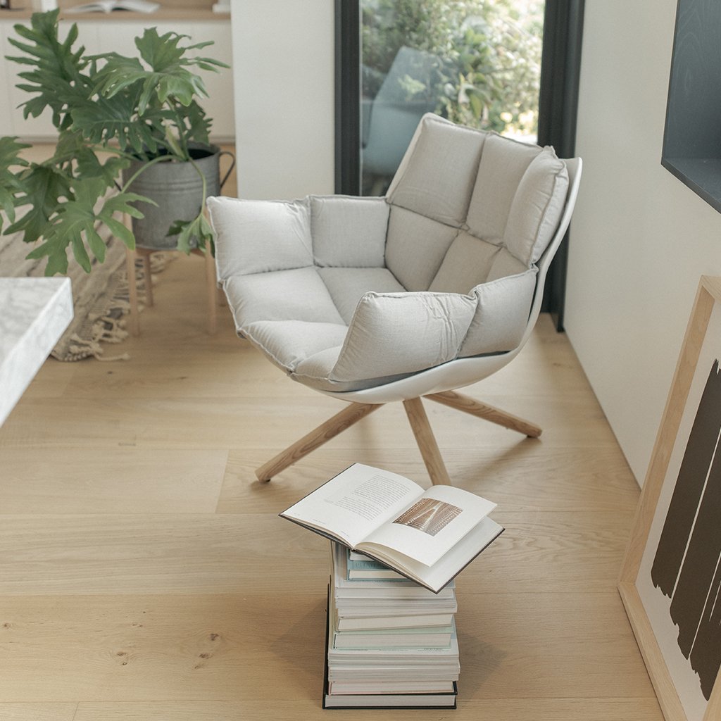 Husk Chair Low Back - Wood Base Cashmere-Wheat Grey / Glossy Black / Black Stain