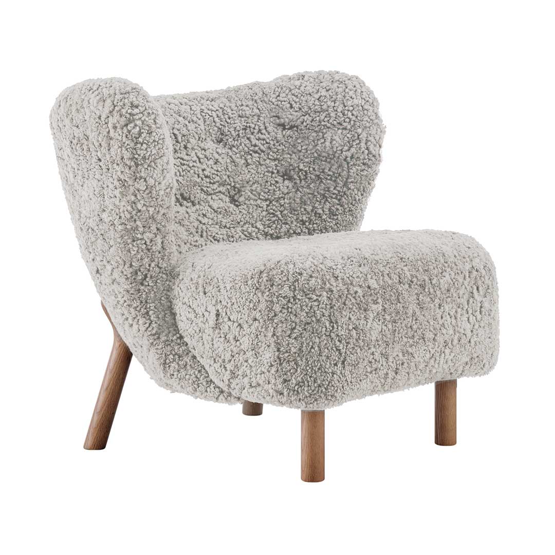 Little Sherpa Lounge Chair Genuine Sheepskin-Grey Mist / Walnut