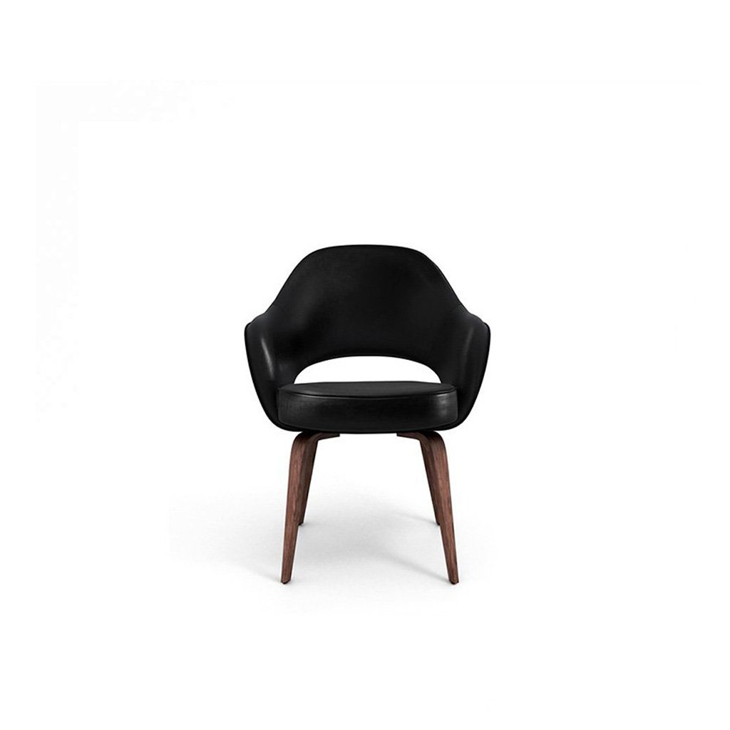 Saarinen Executive Leather Armchair - Wood Legs Vegan Leather-White / Black Stain