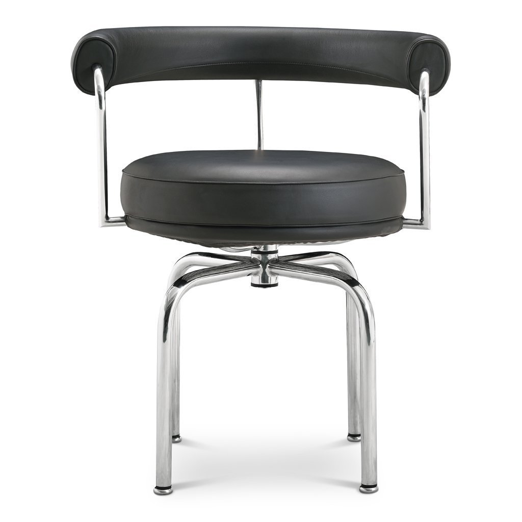 Corbusier Swivel Chair Aniline Leather-Black
