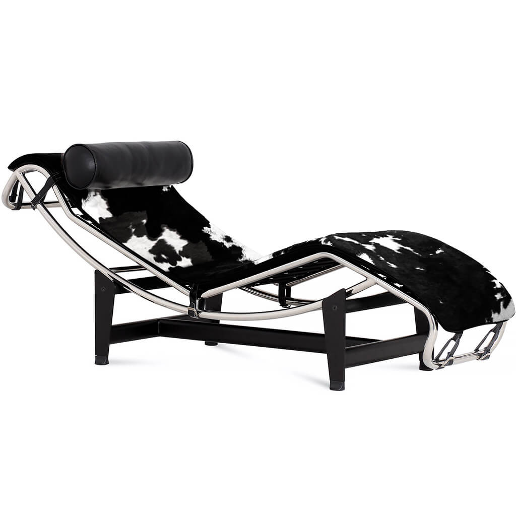 Corbusier Chaise Lounge Chair Cowhide-Black/White