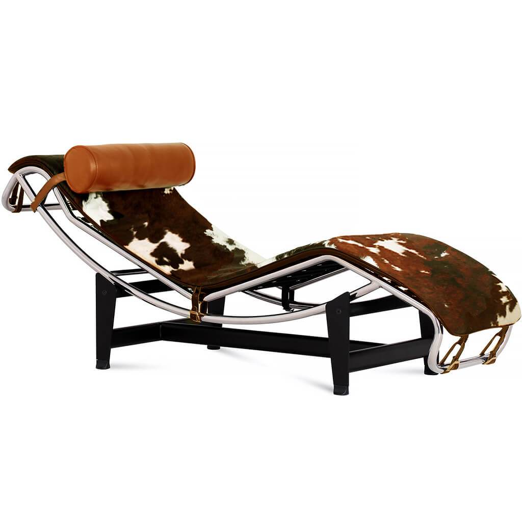 Corbusier Chaise Lounge Chair Cowhide-Brown/White