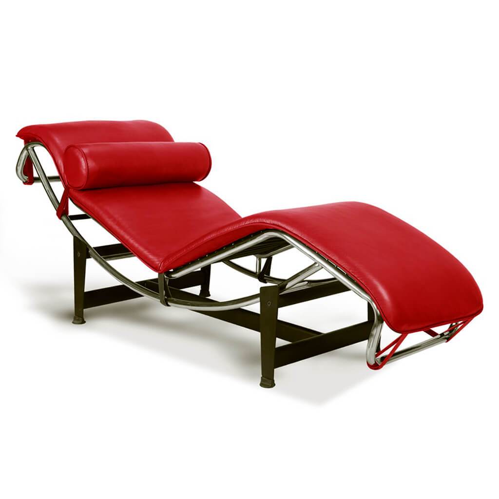 Corbusier Chaise Lounge Chair Top Grain-Red