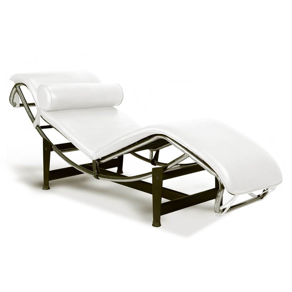 Corbusier Chaise Lounge Chair Top Grain-White