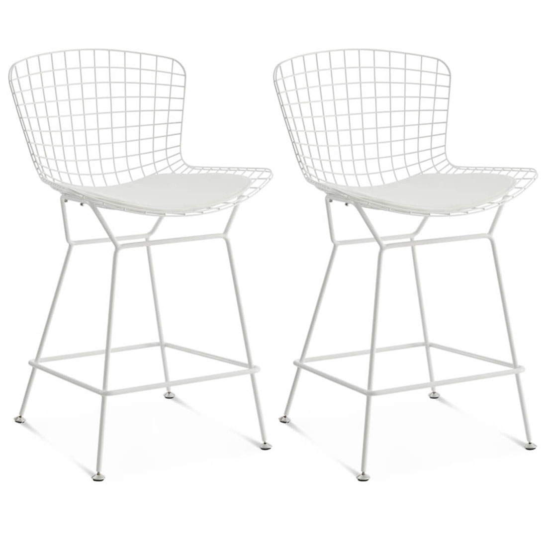 Set of Two Bertoia Bar Stools White Frame