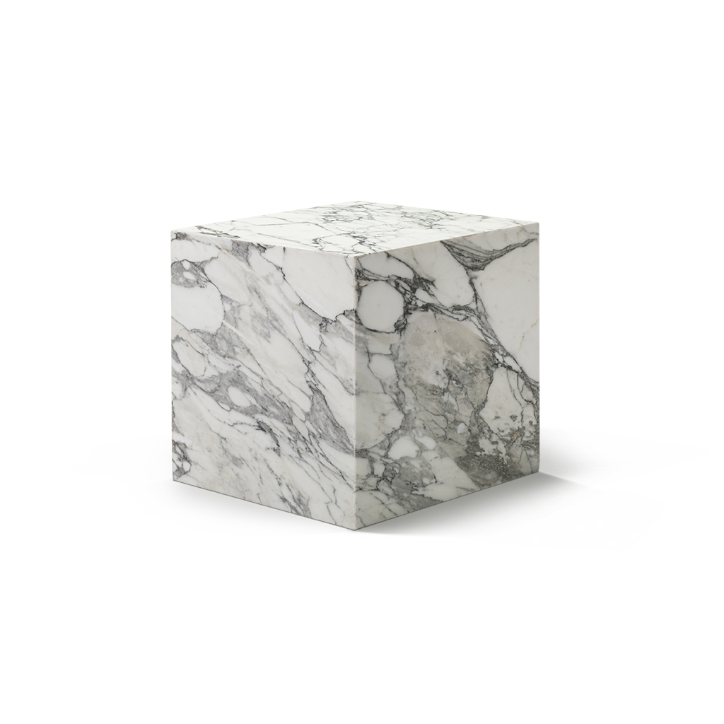 Kaia Marble Plinth Cube Small Side Table - Arabescato