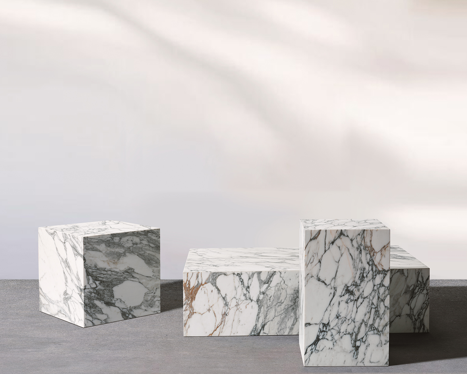 Kaia Marble Plinth Block Tall End Table - Arabescato