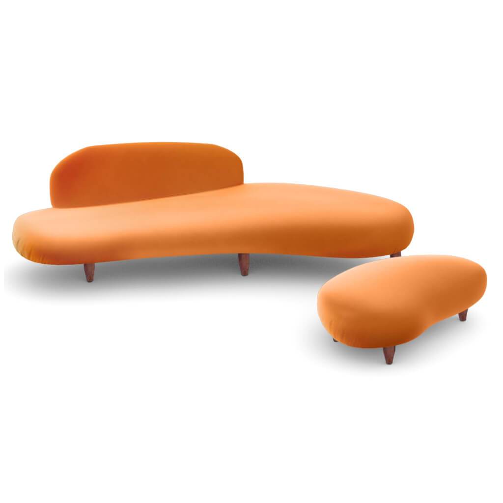 Freeform Sofa & Ottoman Velvet-Tangerine Orange / Small