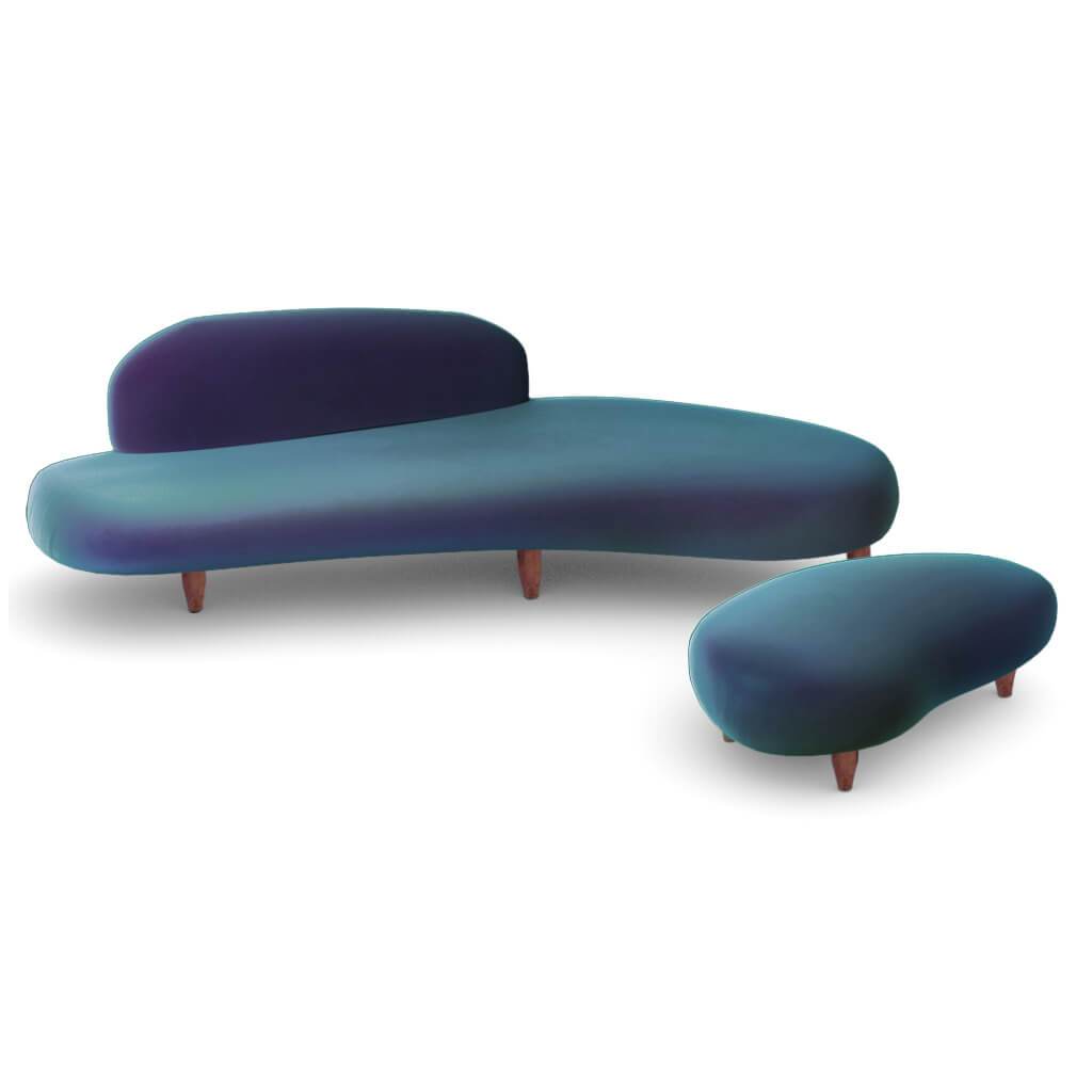 Freeform Sofa & Ottoman Velvet-Indigo Blue / Small