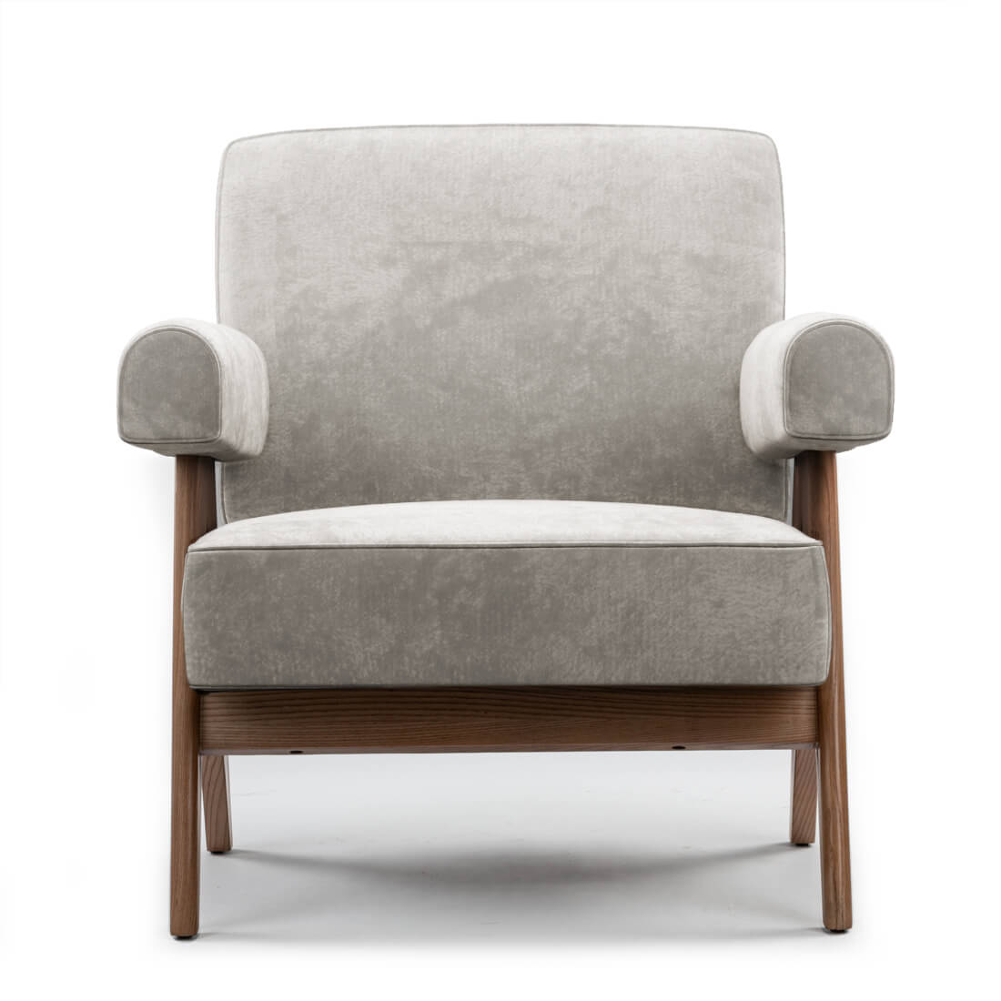 Pierre Jeanneret Capitol Complex Armchair Chenille Helios-Feathered Beige Grey