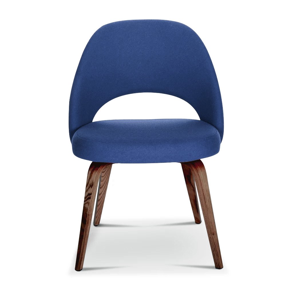 Saarinen Executive Side Chair - Wood Legs Classic Suede-Navy / Walnut