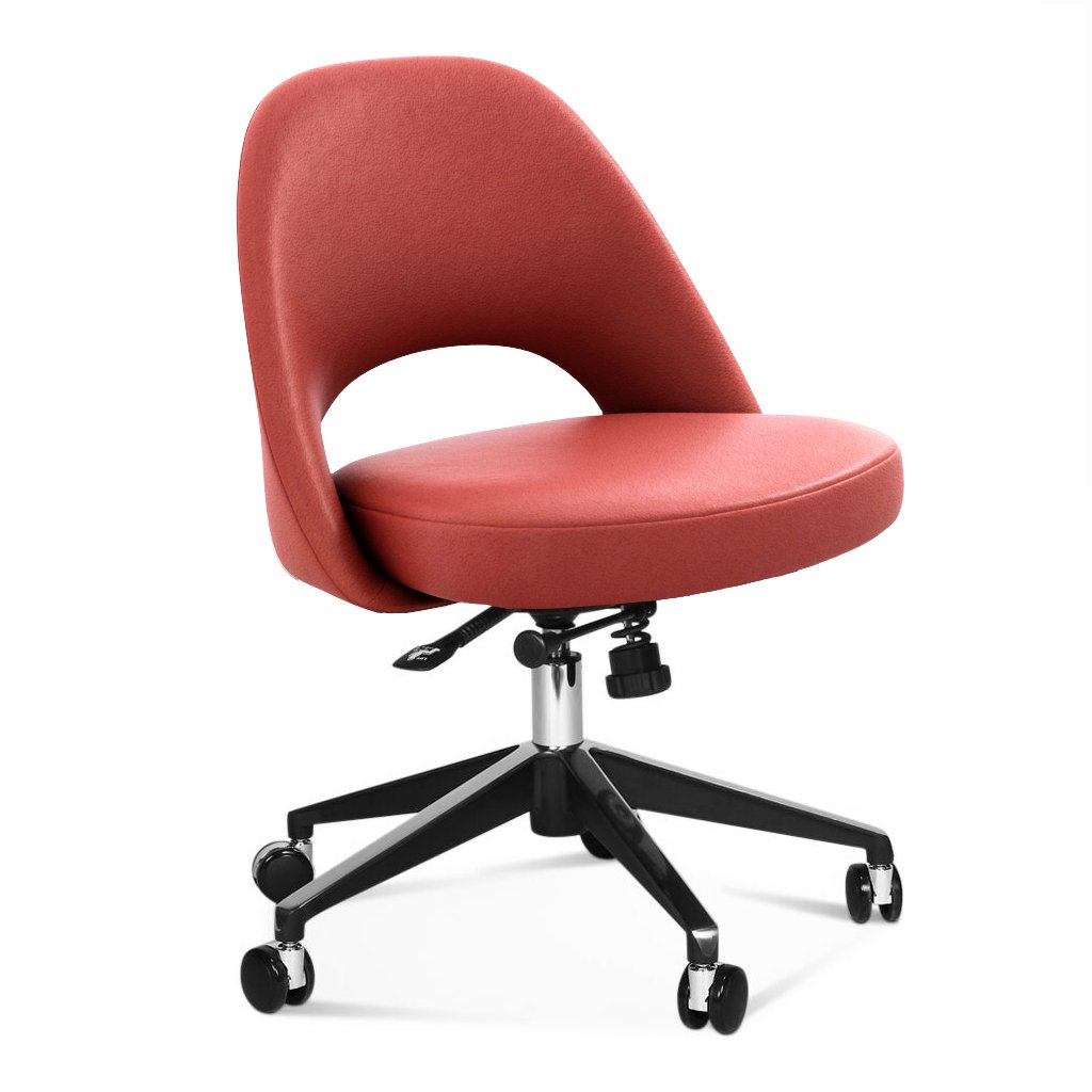 Saarinen Executive Side Chair with Casters - Top Grain-Red
