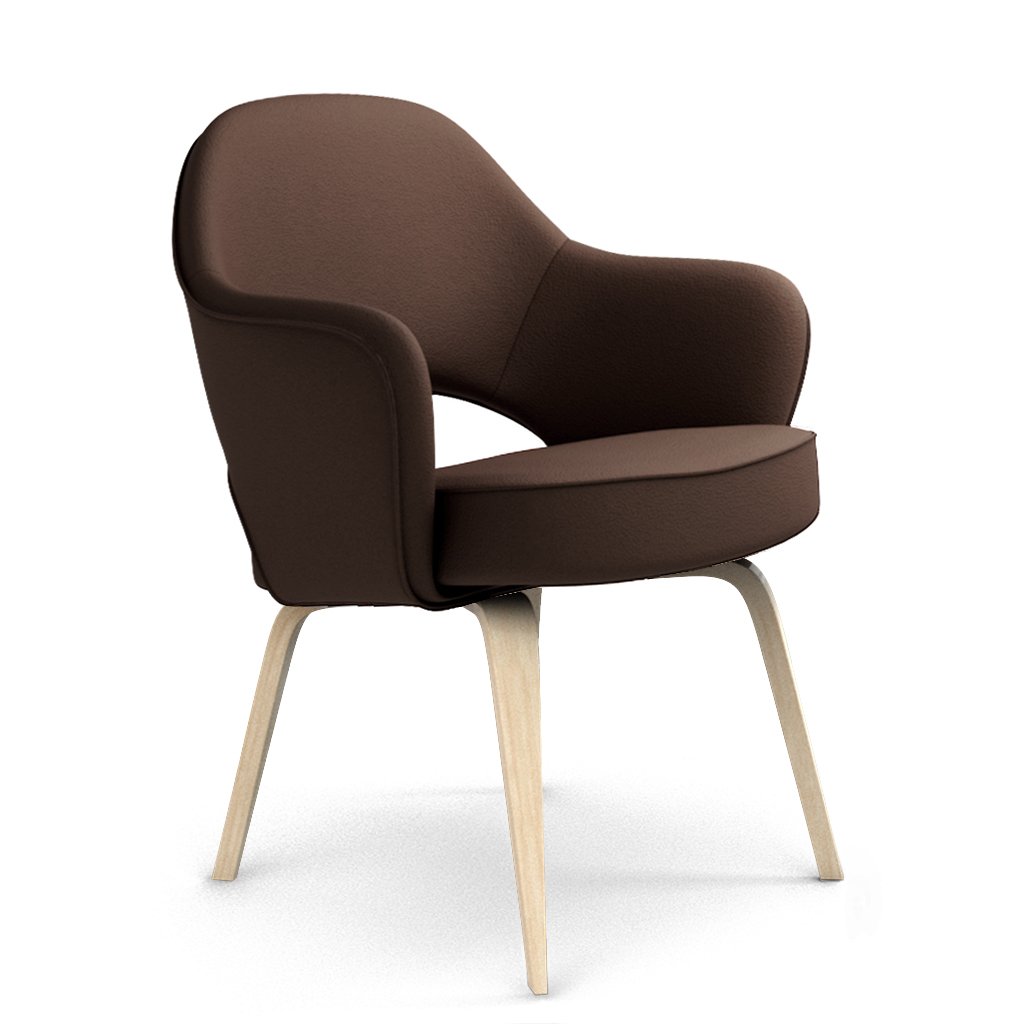 Saarinen Executive Leather Armchair - Wood Legs Top Grain-Dark Brown / Natural Ash