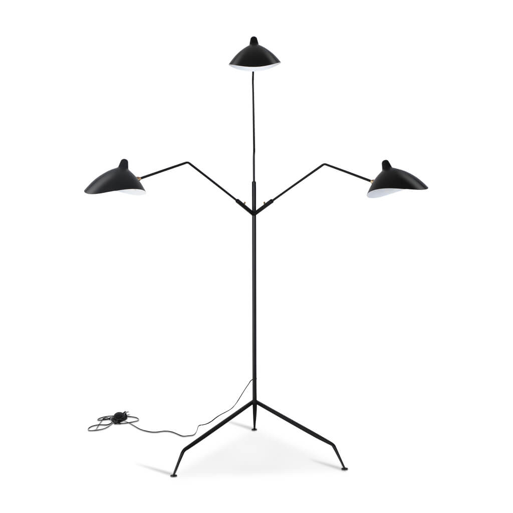 Serge Mouille Three-Arm Floor Lamp Black