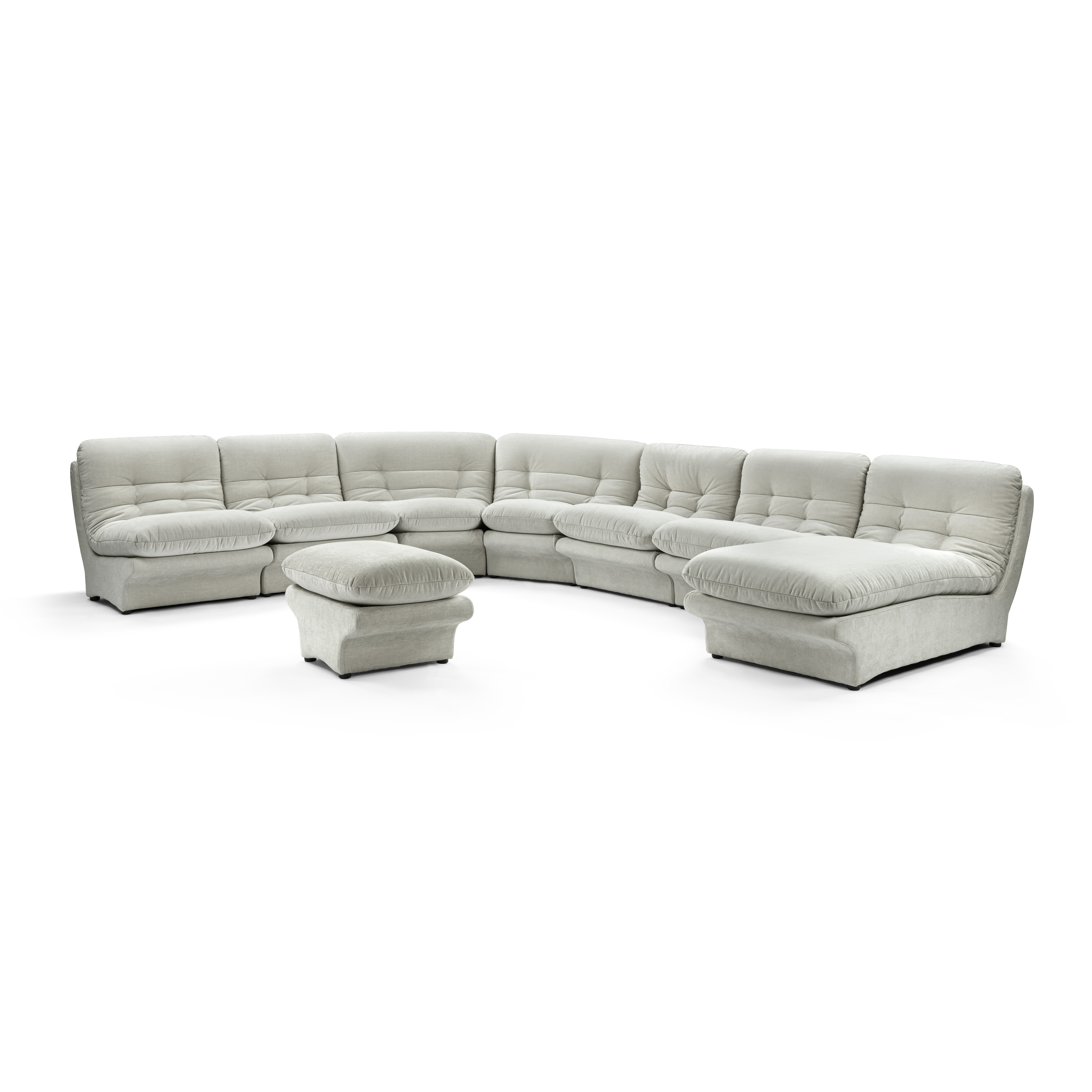 Carsons Mid Century Curved Modular Sectional Sofa / Combination 001-Chenille Helios-Feathered Beige Grey