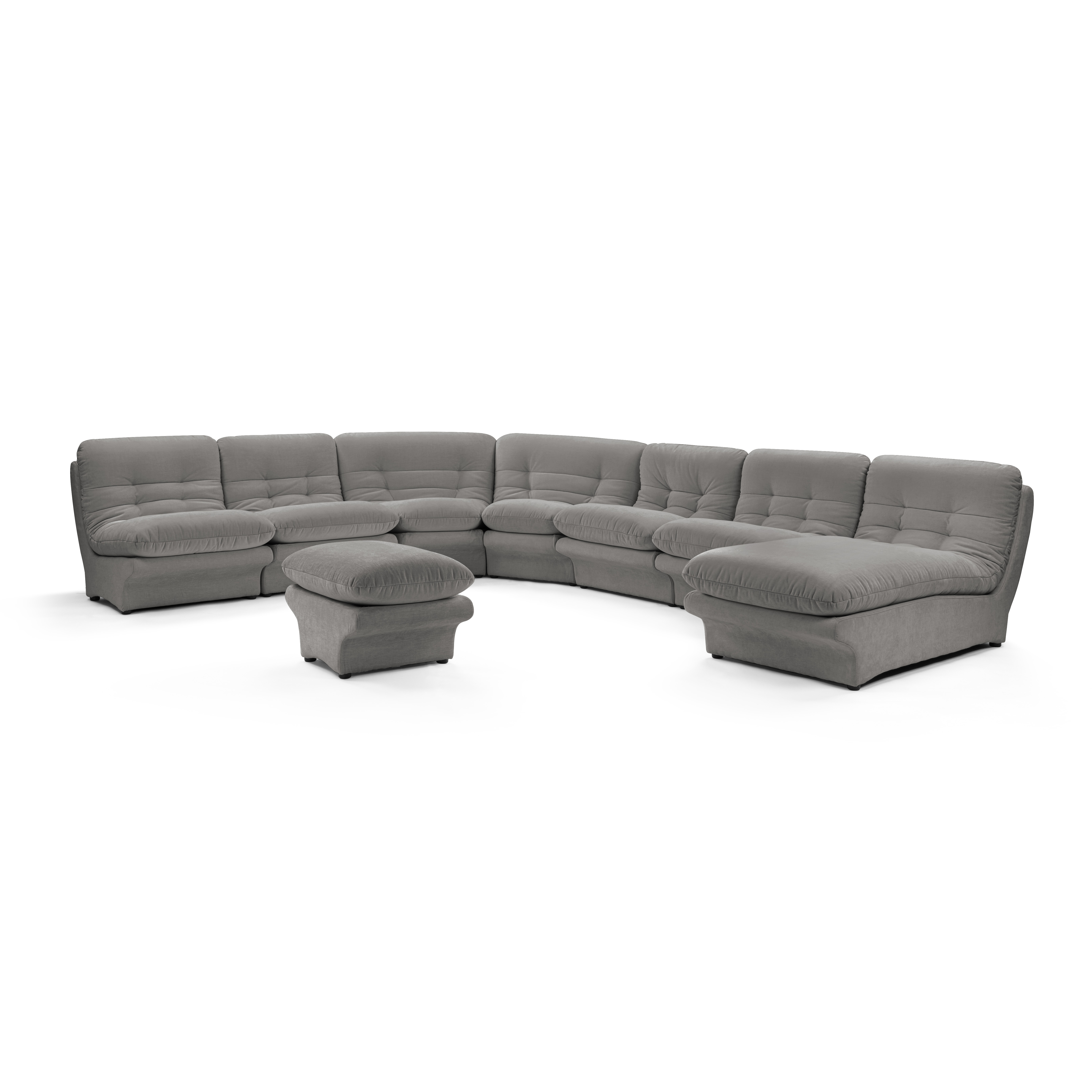 Carsons Mid Century Curved Modular Sectional Sofa / Combination 001-Chenille Helios-Pewter Grey