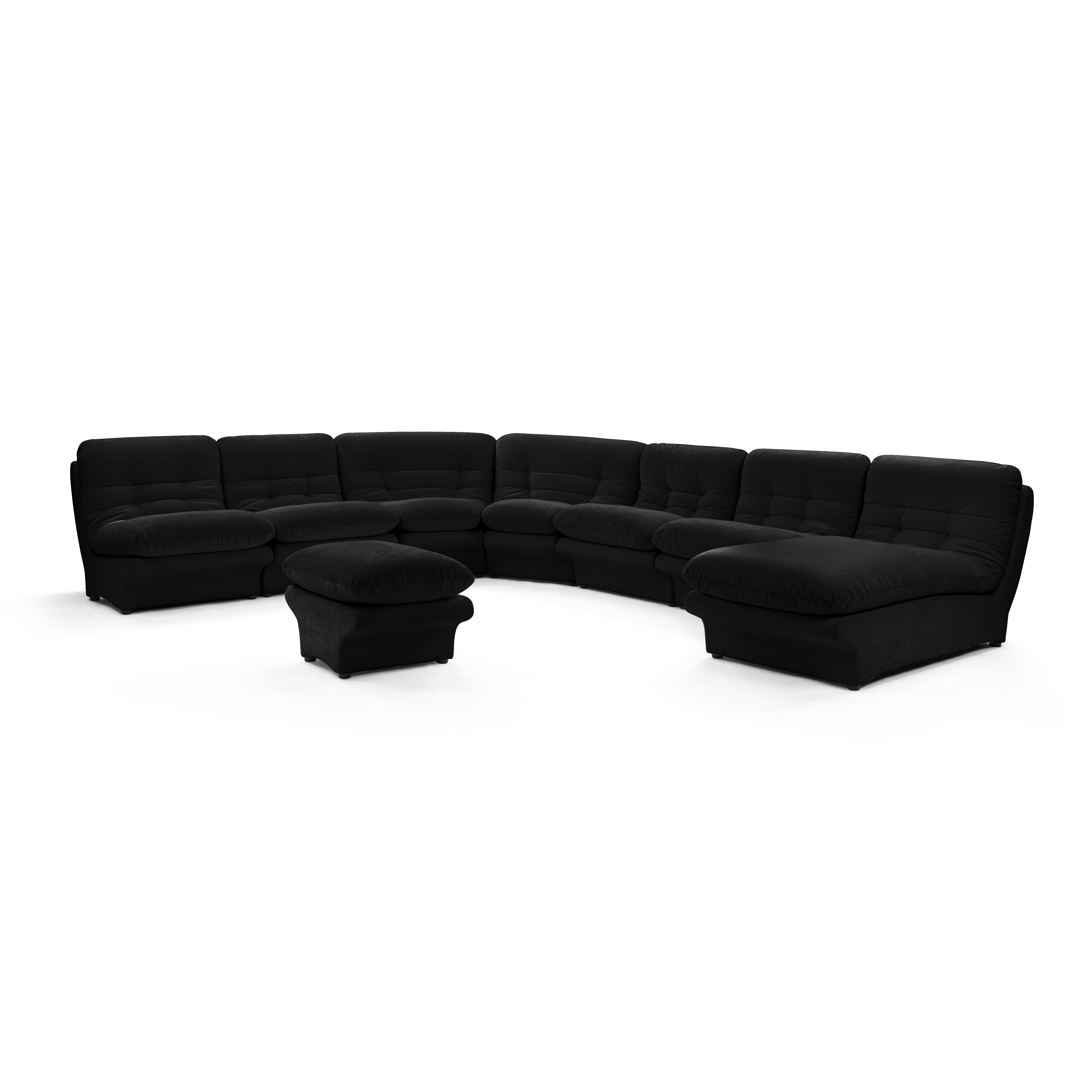 Carsons Mid Century Curved Modular Sectional Sofa / Combination 001-Chenille Helios-Jet Black