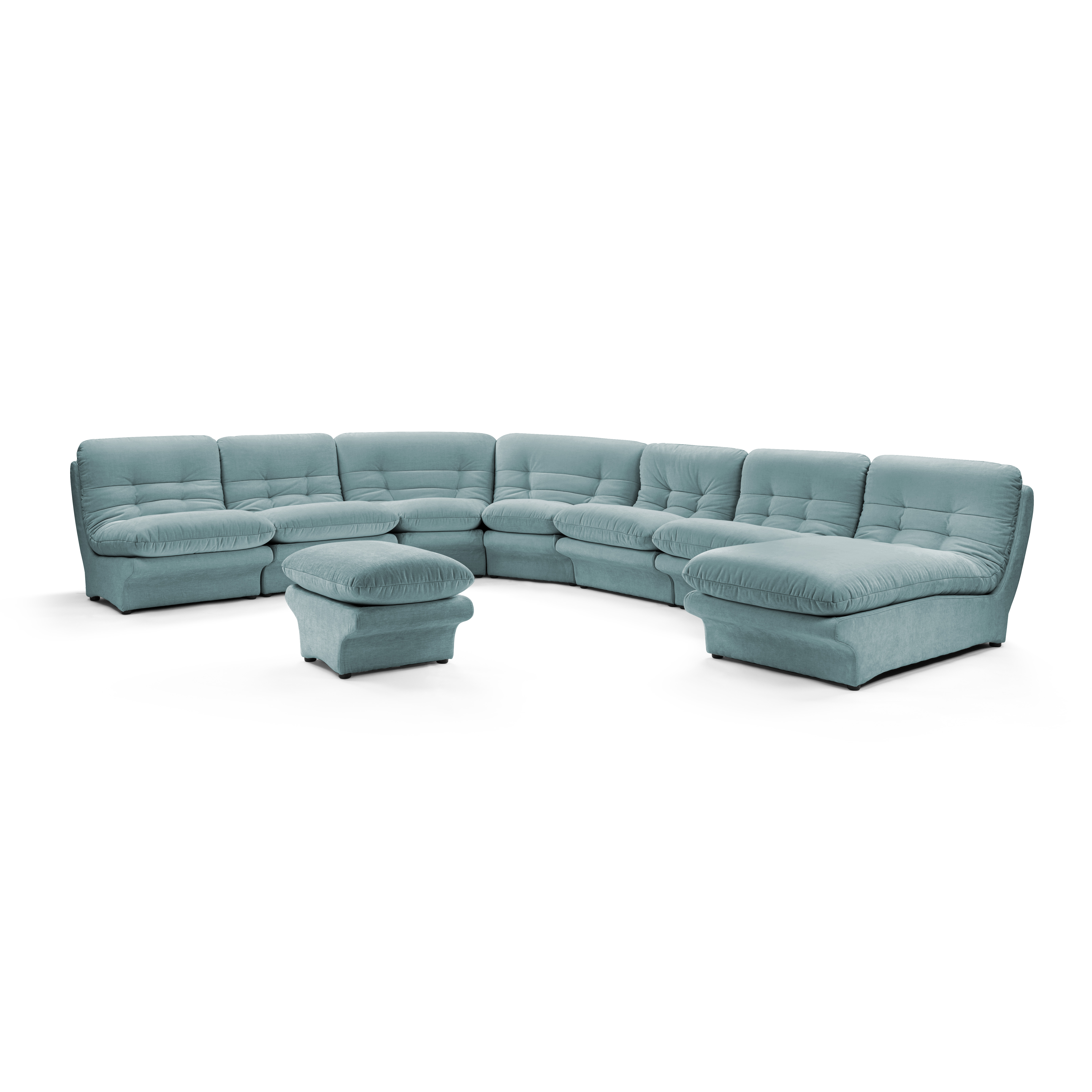 Carsons Mid Century Curved Modular Sectional Sofa / Combination 001-Chenille Helios-Cerulean Blue