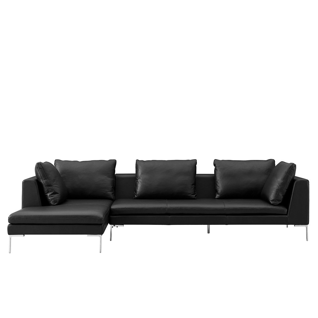 Charles Sectional Sofa Aniline Leather-Cream / Small / Right