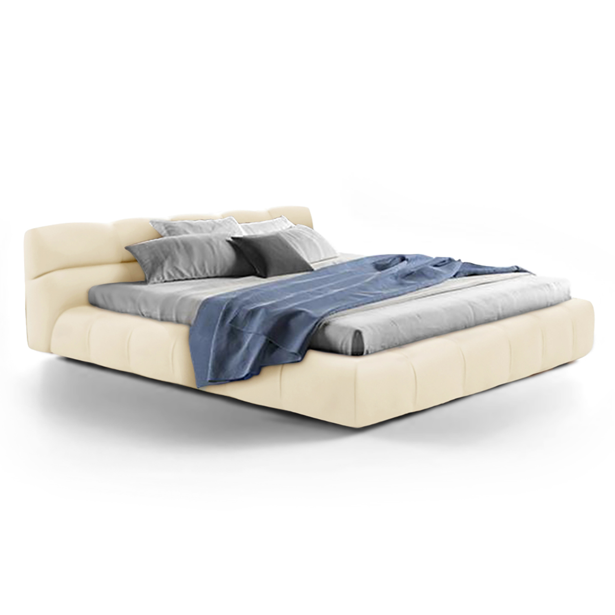 Tufted Bed Aniline Leather-Cream / Queen Size