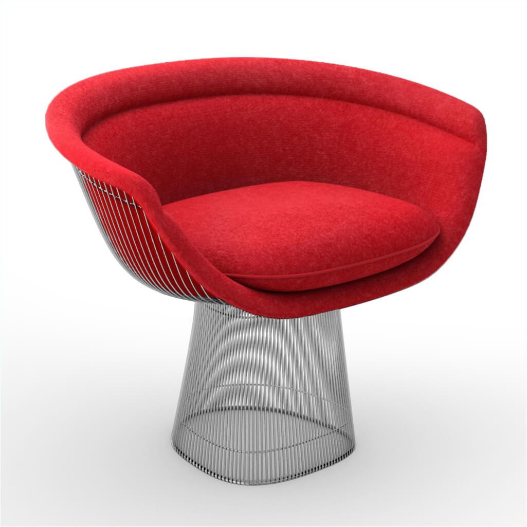 Mid Century Modern Warren Platner Lounge Chair - Chrome Base Boucle Wool-Ruby