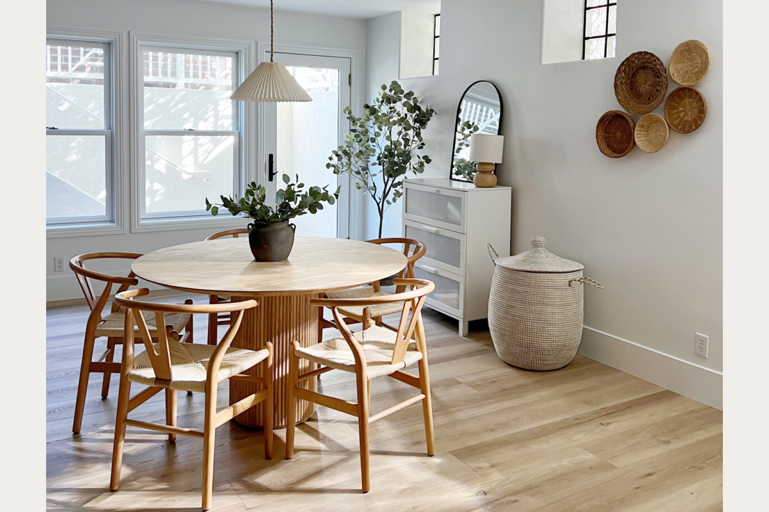Piper Fluted Natural Wood Round Dining Table by Eternity Modern. 