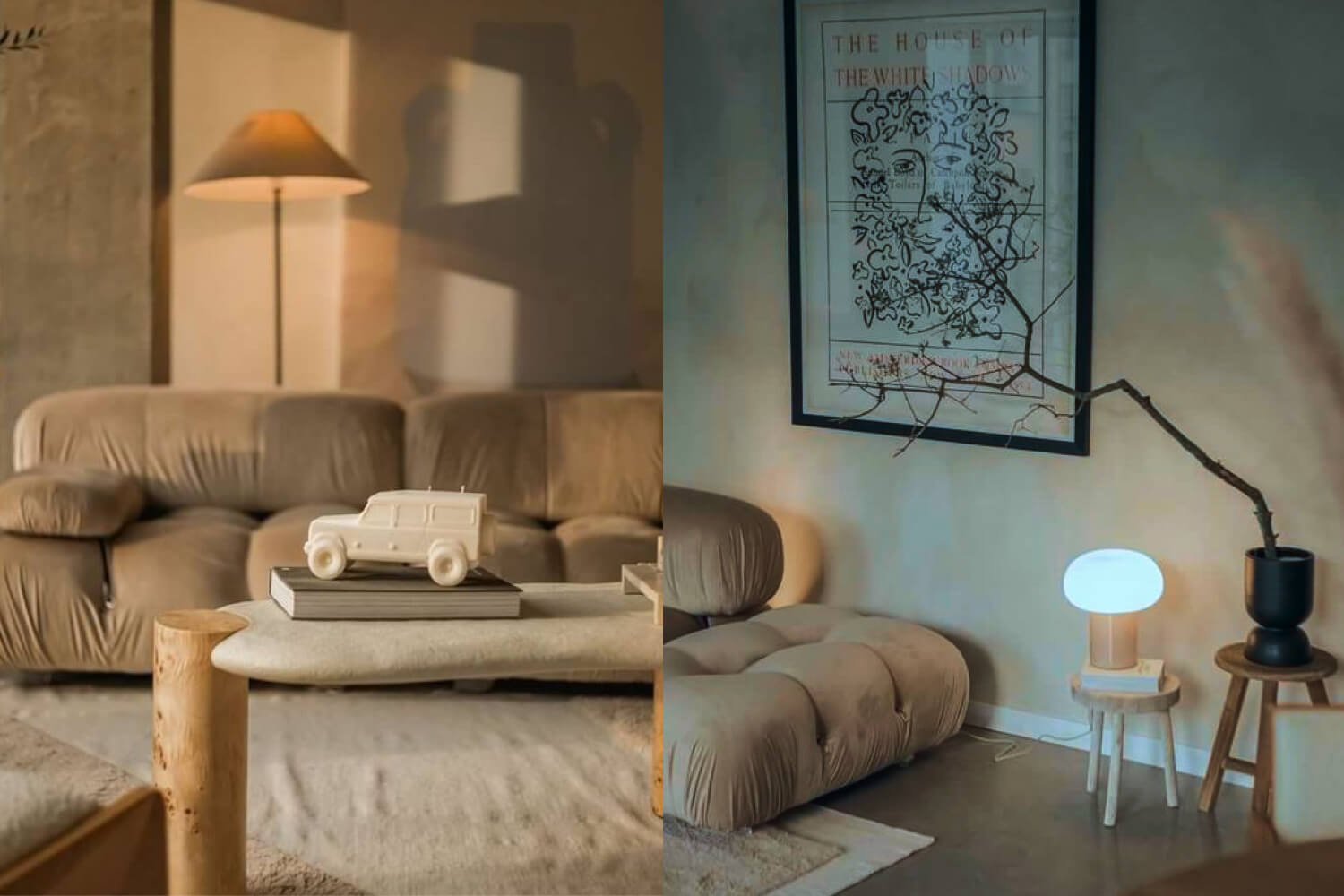 Comparison between warm and cool lighting in a room.