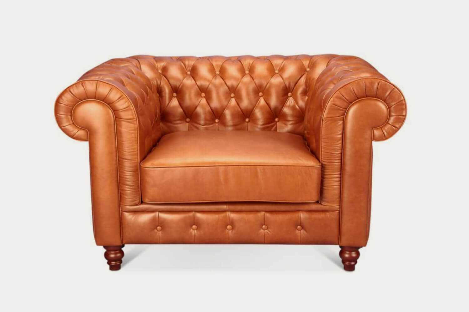 A luxurious Chesterfield Sofa One Seater is presented against a white background.