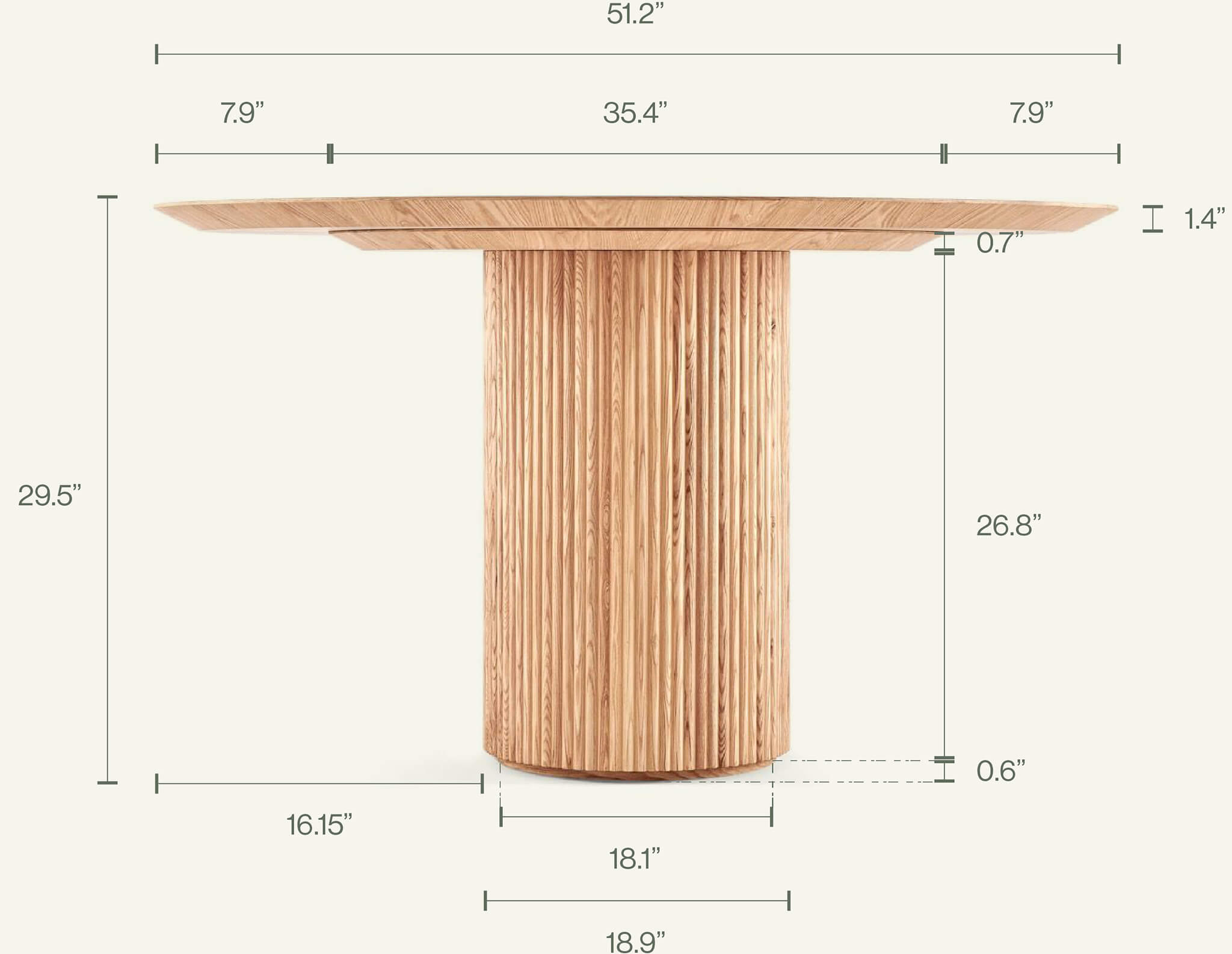 Piper Fluted Natural Wood Round Dining Table